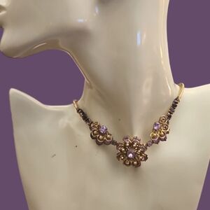 Vtg KRAMER NY 1960s Purple Crystal Floral Bridal Choker Necklace